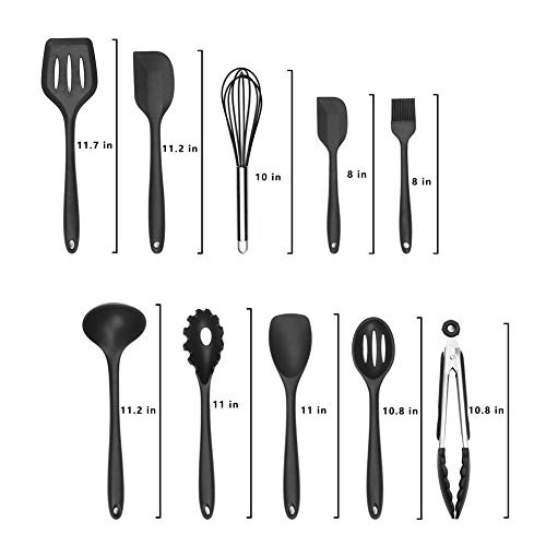 COVVY 10 Stück Silikon Küchenhelfer Set Küchen Backen Set Hitzebeständigkeit bis zu 230°C für Jede Küche (Schwarz) – Ansicht 6