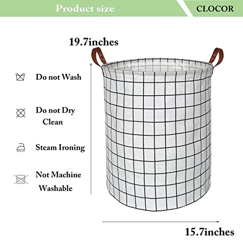 Image of CLOCOR Collapsible Round Laundry Hamper /Large Storage Basket /Room Decor (White check)
