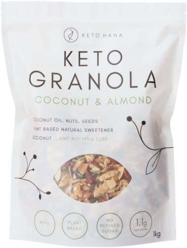 Keto Hana Coconut and Almond Keto Granola Keto Diet Vegan Grain Free Dairy Free Plant Based No Refined Sugars Gluten Free 1.1g Net Carbs Breakfast Cereal - Bulk Family Pack 1kg/2.2lbs