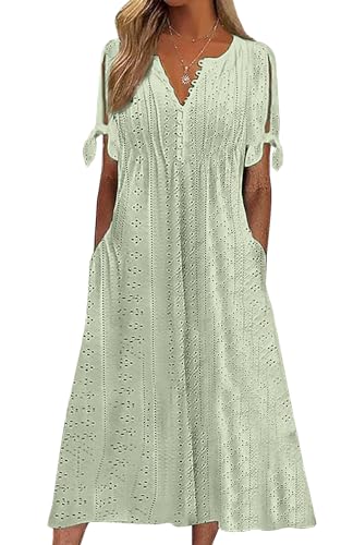 CheChury Kleid Damen Sommer Sommerkleid Strandkleid Midi Kleid Leicht Luftig Blusenkleid Sommerkleid Maxi Kurzarm Große Lang Maxikleid Strandkleid...