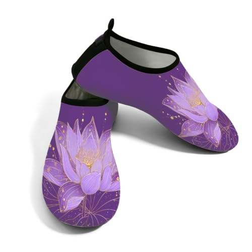 Zapatos acuáticos unisex morado loto con diseño floral para playa y piscina