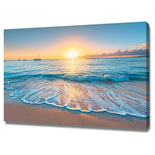 Tableau decoration murale salon paysage marin abstrait moderne toile non tissee encadree 50x70