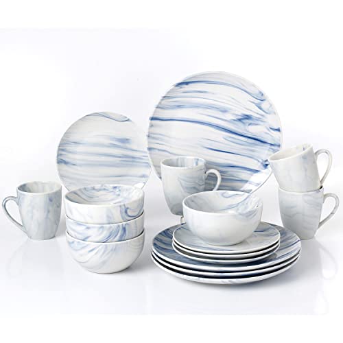 Lorren Home Trends Stylish And Elegant 16 Piece Marble Porcelain Dinnerware Set For Hosting Parties And Events - Set Of 4 (Blue Marble) #TOP23