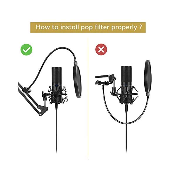 TONOR Mikrofon Ständer, einstellbarer Mikrofonarm mit Popschutz, 3/8" bis 5/8" Adapter, Mikrofonclip, verbesserte Hochleistungsklemme für HyperX QuadCast Blue Yeti Rode Elgato etc. Microphone (T20) – Bild 7