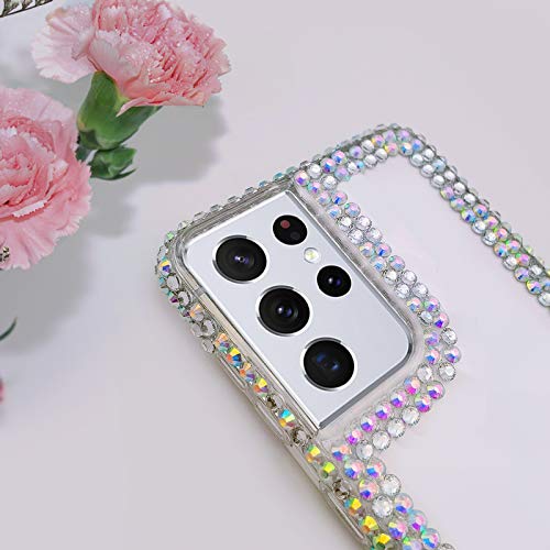 Bonitec For Samsung Galaxy S22 Ultra Case 3D Glitter Sparkle Bling Case For Women Luxury Shiny Crystal Rhinestone Diamond Bumper Clear Protective Case Cover For Samsung Galaxy S22 Ultra Clear #TOP6