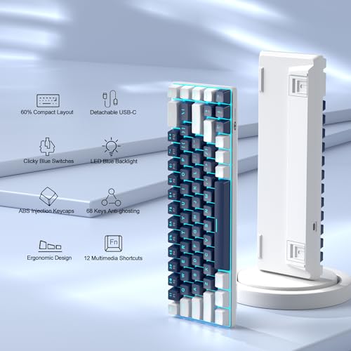 Image of MageGee Portable 60% Mechanical Gaming Keyboard, MK-Box LED Backlit Compact 68 Keys Mini Wired Office Keyboard with Blue Switch for Windows Laptop PC Mac - Blue /White