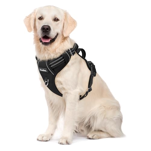 Funfox Dog Harness Large Dog, No Pull Vest Harness with 2 Clips Training Anti Pull, Adjustable Pet Harness Soft with Vertical Handle, Night Reflection Safe Walking Medium Large Breed Black L