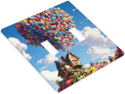 Colorful Balloon and house Decorative Wall Plate 2-Gang Light Switch Cover Standard Size 4.5x4.5 Inch Wallplate Electrical Switch Plate Cover for Kitchen Bathroom Bedroom Electrical Outlets Decor — view 2