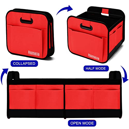 Image of Homeve Car Trunk Organizer for SUV, 18.5Gal Large Capacity No-Sag Heavy Duty, Foldable Waterproof Anti-Slip Storage with 12 Pockets, Fit Sedan, Truck, Universal Car Accessories, Red, 2 Compart, Large
