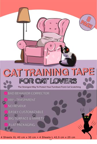 Dpm tapes Cinta adhesiva de doble cara para gatos, 4 hojas XL y 4 L de cinta protectora antiarañazos para sofás – Protección antiarañazos para muebles de esquina contra gatos