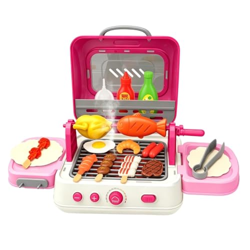 Juego de cocina infantil con parrilla plegable, efectos de sonido y niebla real