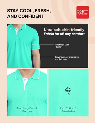 Image of Scott International Cotton Polo T Shirt | Collar Tshirts | Half Sleeves Plain T Shirt | T-Shirt |Tshirt for Men Stylish | Men's Tshirt