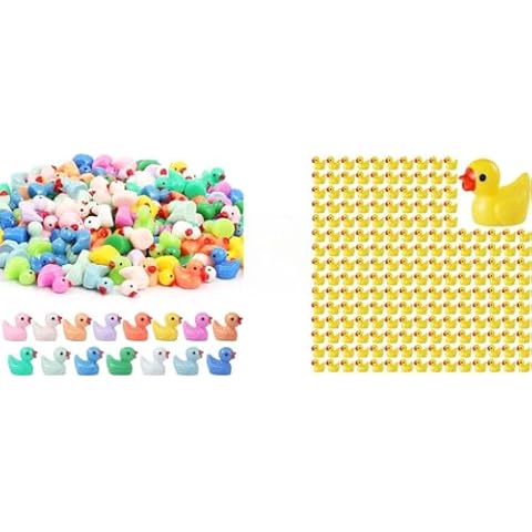 ROMROC 285 PCS Mini Resin Ducks 15 Colors and 200PCS Mini Resin Duck (Yellow) Cover