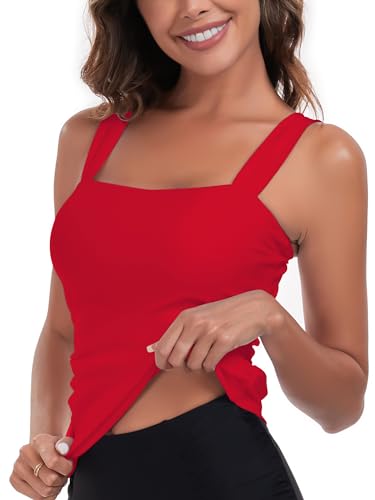 RELLECIGA Women's Bandeau Tankini Top Ruched Tummy Control Swimsuits Top3