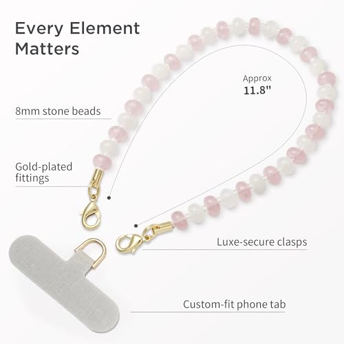 Image of POSADINA Natural Stone Phone Charm, Beaded Healing Phone Wrist Strap, Handmade Cellphone Chain Lanyard with Tether Tab