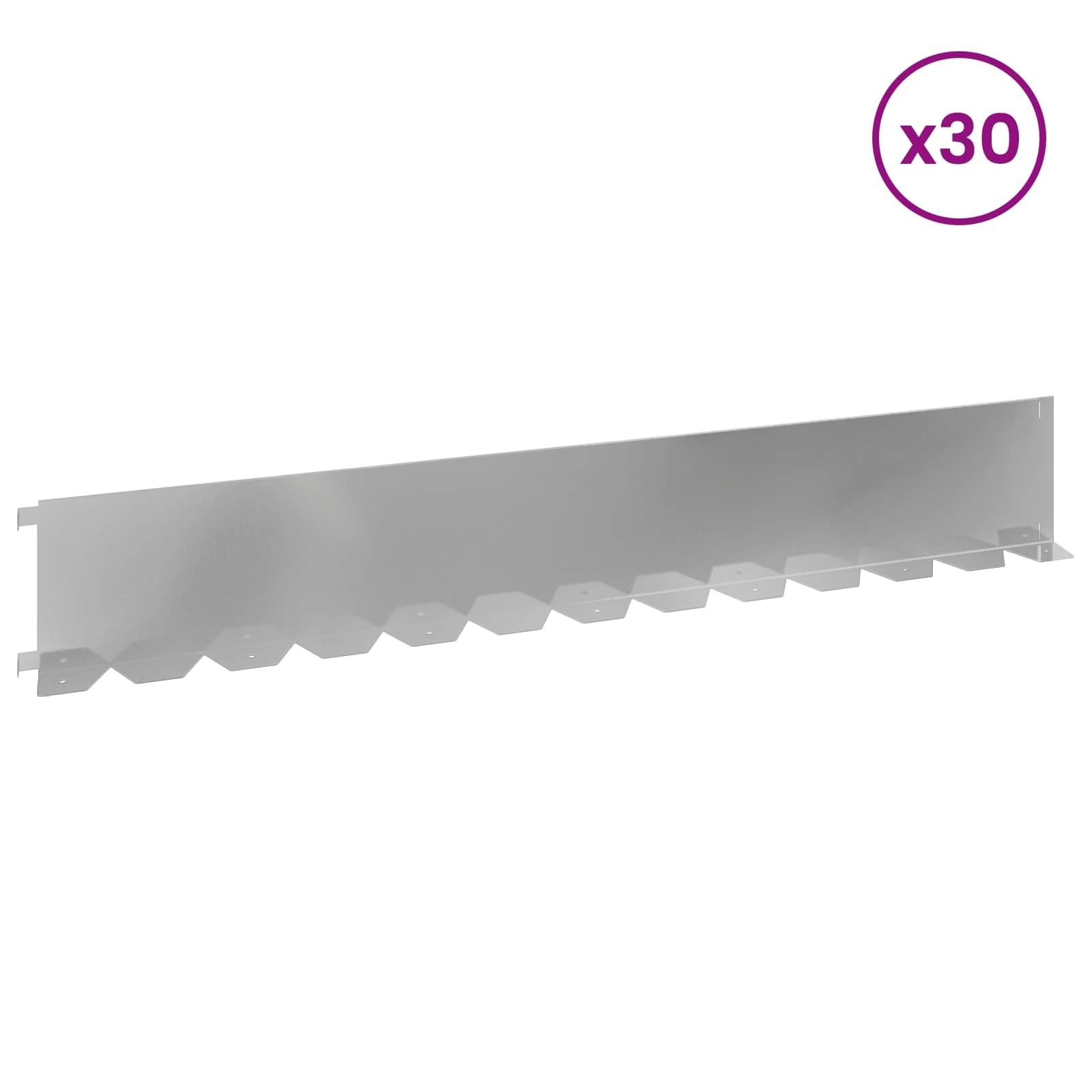 Obramowanie trawnika, 30 sztuk, 102 x 15 x 4 cm, stal malowana proszkowo, srebrne, odporne na warunki atmosferyczne, obrzeże grządki, elastyczne obrzeże rabatek, do ogrodu i ogrodu, porządek i