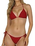 Buauty Women's String Bikini Sets Sexy Halter Two Piece Swimsuit Padded Top Side Tie Enhance Shape XS-XL Red