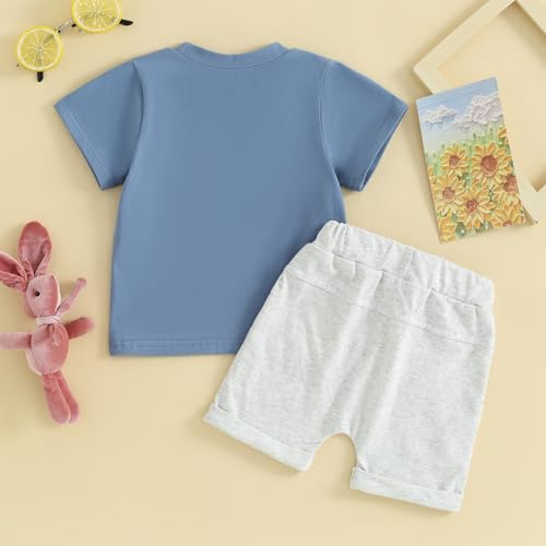 Image of BeQeuewll Toddler Baby Boy Easter Outfit Letter Bunny Print Short Sleeve T-Shirt and Shorts Summer Clothes Set