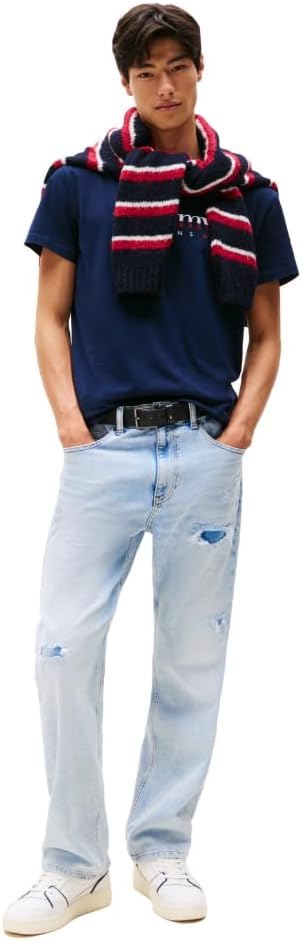 Tommy Jeans Mens Short Sleeve Cotton T-Shirts with Printed Two-Tone Logo Graphic - Image 3