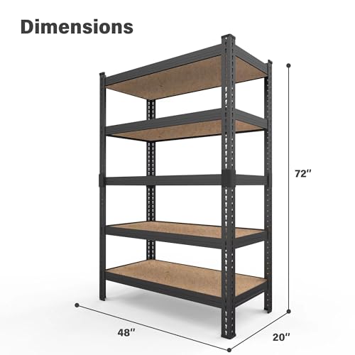 AHEONLAR Storage Shelves 5 Tier Adjustable Garage Storage Shelving, Heavy Duty Shelving Unit Metal Storage Shelves for Warehouse Pantry Closet Kitchen,20“D×36”W×72“H, Black