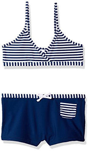 Tommy Bahama Girls' 2-piece Swimsuit with Boardshorts Two, Navy Stripe, 8