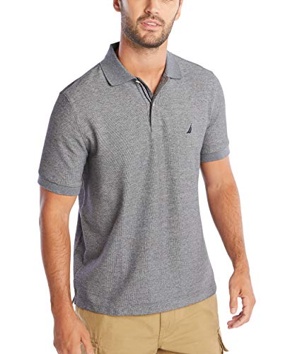 Nautica Men's Standard Classic Short Sleeve Solid Polo Shirt, Charcoal Heather, Large