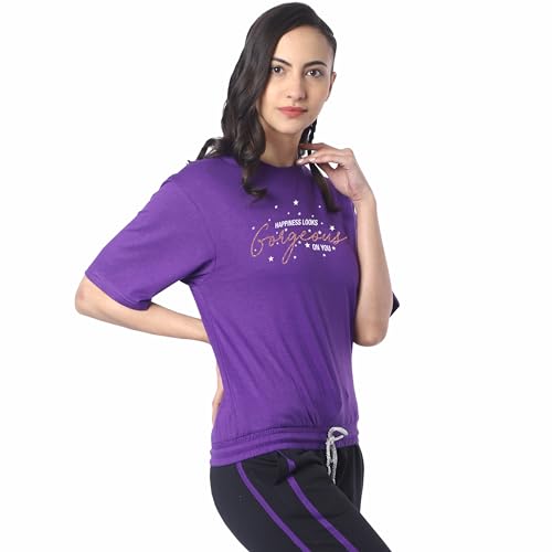Image of London Hills Women's Cotton Oversized Fit Printed T-Shirt Half Sleeve Oversized t Shirts Drop Shoulder Tshirt