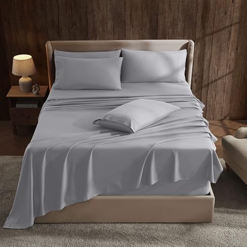 Hearth & Harbor Extra Deep Pocket Sheet Sets, Luxury Soft 6 Piece Bed Sheet Set Fits Mattress 18-24 Inches - King, Grey