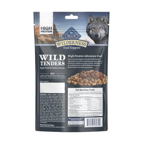 Image of Blue Buffalo Wilderness Trail Toppers Wild Tenders, 30g High Protein Natural Dog Food Topper, High Protein Chicken Recipe, 8 oz. Pouch