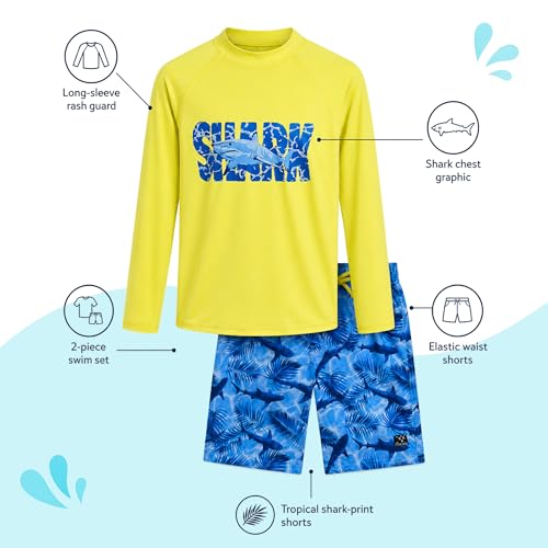 Image of Big Chill Boys Rash Guard Set - 2 Piece UPF 50+ Boys Swim Trunks & Long Sleeve Boy Swim Shirt Youth Bathing Suit Swimwear Set