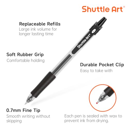 Image of Shuttle Art Black Gel Pens, 70 Pack Retractable Medium Point Rollerball Gel Ink Pens Smooth Writing with Comfortable Grip for Office School Home Work