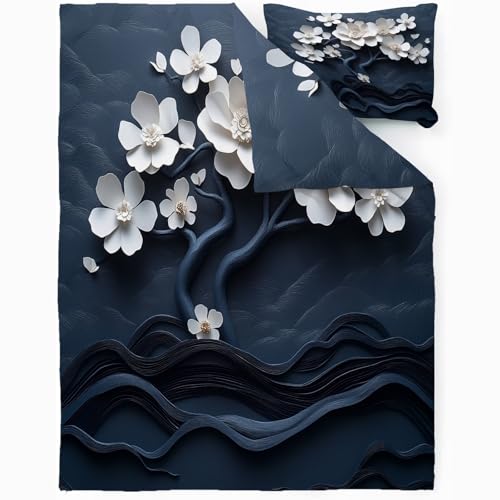 Housse de couette 200x200 fleurs blanches anti-glisse avec fermeture éclair - 5