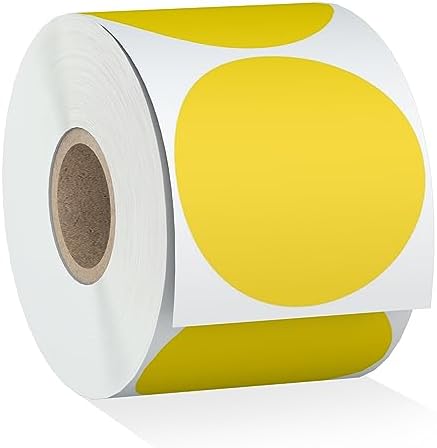 Misofuki 2" 750 Labels Yellow Circle Direct Thermal Stickers Labels Roll Compatible with Zebra, Rollo, MUNBYN, Self-Adhesive Round Direct Thermal Labels
