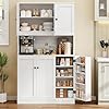 71 Tall Kitchen Pantry Storage Cabinet with Microwave Stand Door Shelf Freestanding Kitchen Hutch with 6 Doors and Adjustable Shelves Modern Food Pantry for Kitchen Dining Room White
