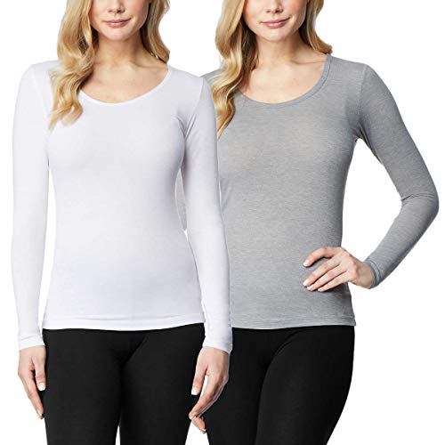 32 DEGREES Ladies' Heat Long Sleeve Scoop Neck Tee 2-Pack (M, White/Grey)