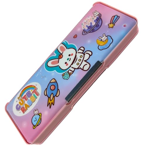 Image of ZAFCO Plastic Magnetic Pencil Box Cartoon Theme For Kids Boys Girls School Going Children Stationaries Organizer Birthday Return Gift School Supplies (Pack Of 1) - Pink