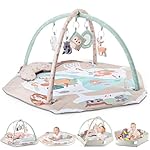 AIBOMUDA Baby Gym Play Mat,Baby Activity Play Mat & & Ball Pit,Washable Tummy Time Mat with 5 Sensory Baby Toys,Boy & Girl Gifts for Inflant Baby 0 3 6 9 13 Months