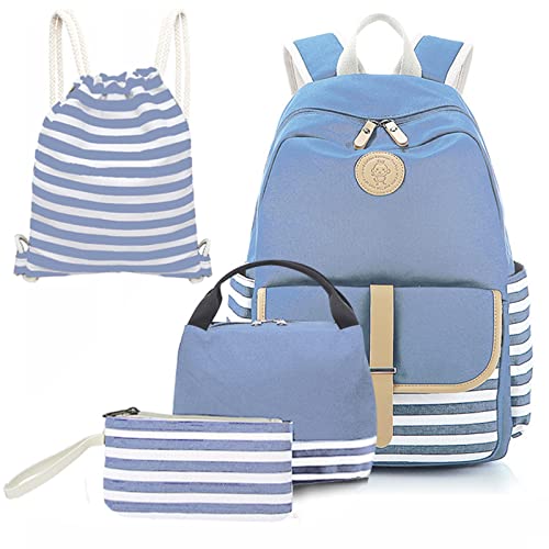Joyfulife Girls Stripe Backpack Set with Lunch Box, Drawstring Sack & Pencil Bag - 4 in 1 School Bookbags for Girls - image 1