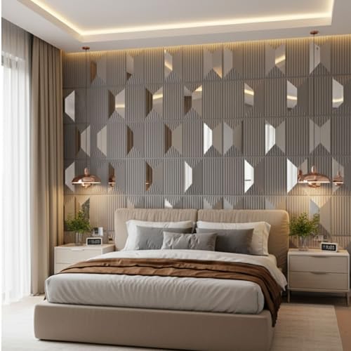 Image of Kayra Decor 3D PVC Wall Panels - Silver Abstract Mirror Design, 19.7 inch x 19.7 inch (Pack of 40) | Covers 107.60 Sq. Ft. |
