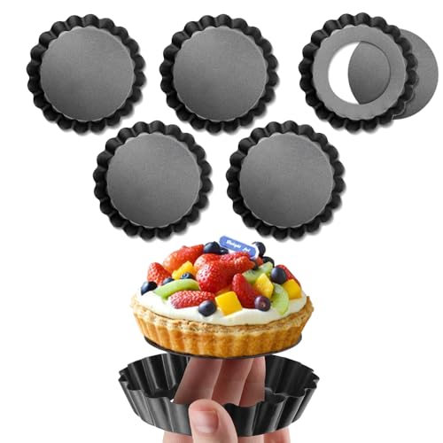 Gutsdoor Tart Tins for Baking Pie Dish Tin Mini Tart Pan 4 Inch with Removable Bottom Nonstick Round Set of 6