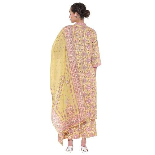 Image of BIBA Women Cotton Straight Printed Suit Set