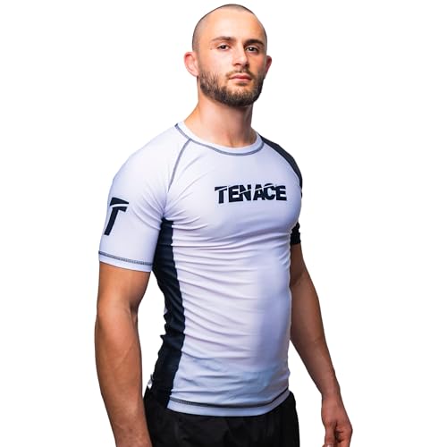 Tenace Camiseta Compresión Jiu Jitsu Competición - para Entrenamiento MMA, BJJ, Grappling Rashguard (FR/ES, Letras, M, Regular, Regular, Blanco)
