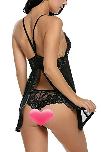 Voqeen-Mujeres-Atractivo-Body-de-encaje-Lenceria-Semitransparente-sexy-Babydoll-sin-mangas-para-mujer-Ropa-de-dormir-Interior
