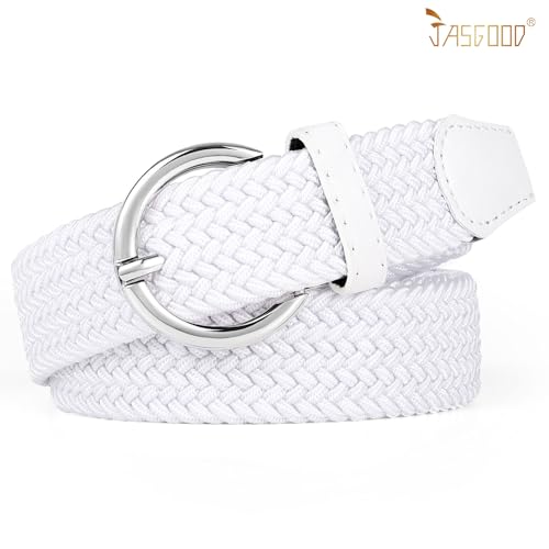 Image of JASGOOD Women Men Braided Woven Elastic Stretch Waist Belt Golf Canvas Fabric Casual Belt for Jeans Pants