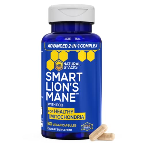 Natural Stacks Lion's Mane Supplement Capsules 1000mg Fruiting Body Mushrooms for Brain Health 60 Count