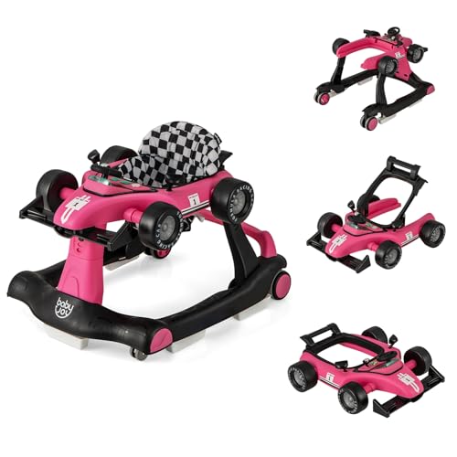 FANTASK Andador 4 en 1, plegable con altura y velocidad ajustables, con caja de música, luz y ruedas (rosa)