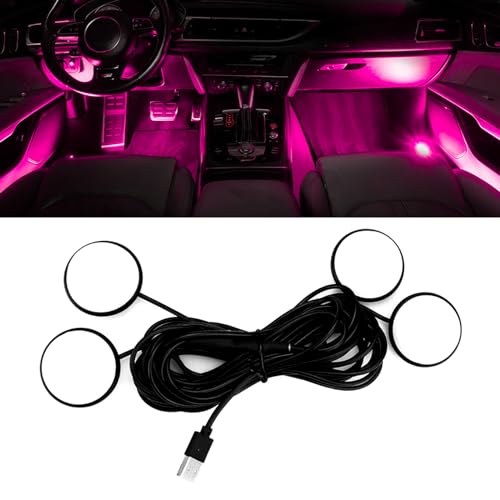 Hirificing Car Interior Pedal LED Lights, Automotive Underglow Ambient RGB Door Lighting Kit with USB Port, 4 in 1 Decoration Neon Lights for Car, Home, Garden, Party (Lavender)