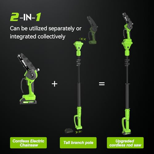 Image of Cordless Pole Saw for Tree Trimming, 6 inch Chainsaw with Extension Pole