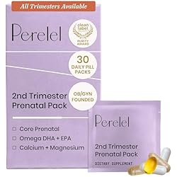Perelel 2nd Trimester Prenatal Pack, Multivitamin with Magnesium, Omega 3, Iron & Calcium, Nutritional Support for Second Trimester Wellness, Soy & Gluten Free, Non GMO, 30 Daily Pill Packs