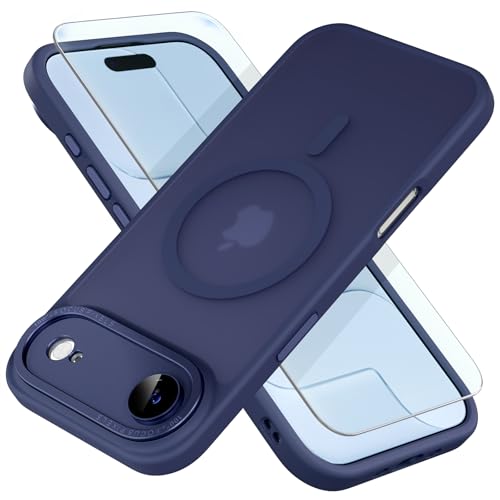 Misea Magnetic for iPhone 17 Air Case Compatible with MagSafe [Military Grade Drop Protection] Full Camera Lens Protector Translucent Matte Phone Case for Women Girls 6.5 inch, Deep Blue